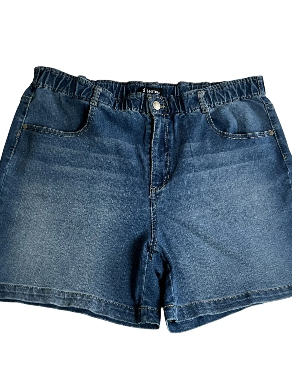 d.jeans Stretch Denim Bermuda Shorts Comfort Elastic Waist Blue Women's Size 14